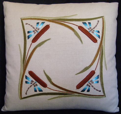 Cattails & Dragonflies Pillow - Click Image to Close